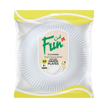 Fun Paper Plates 6inch White 50Pcs