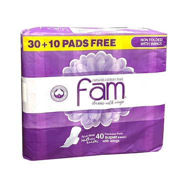 Fam Feminine Pads Natural Cotton Feel Classic With Wings 40 Pads