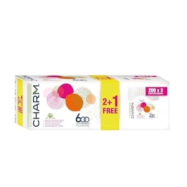 Sanita Charm Cotton Buds 200 Pieces x Pack of 3
