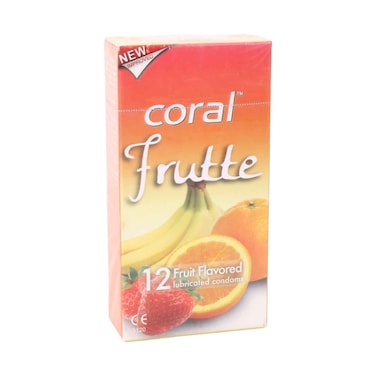 كورال فروت - 12 واقي ذكري مزلق بنكهة الفواكه