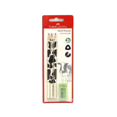 FaberCastell Cow Motif Triangular Pencils With Eraser 4PC