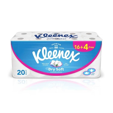 Kleenex Dry Soft Toilet Tissue Paper Embossed Bathroom 2ply 200 Sheets 16+4 Free Rolls