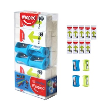 Maped Technic 600 Erasers 9 Pieces, Sharpners 4 Pieces