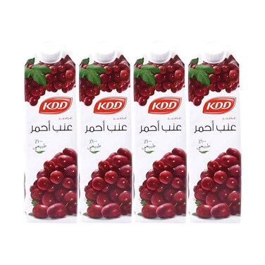 عصير كي دي دي بنكهة العنب الأحمر، عبوة من 4 قطع، سعة 1 لتر