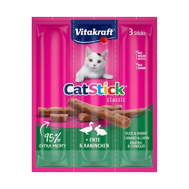 Vitakraft Cat Stick Classic, 3 Soft Sticks With Duck &amp; Rabbit 18g