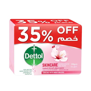 صابون ديتول للعناية بالبشرة برائحة الورد وزهرة الساكورا 120 جرام × 4