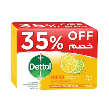 Dettol Fresh Bar Soap Bar Citrus &amp; Orange Blossom Scent 120g x4 Pieces