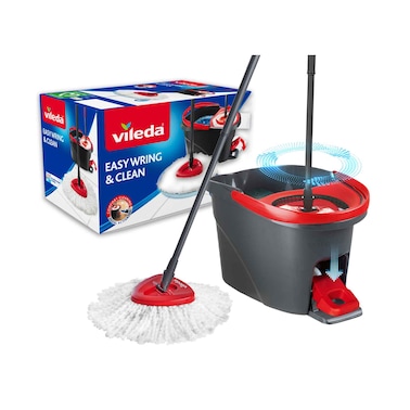 Vileda Easy Wring &amp; Clean Spin Mop &amp; Bucket Set With Foot Pedal Floor Mop With Spinning Wringer