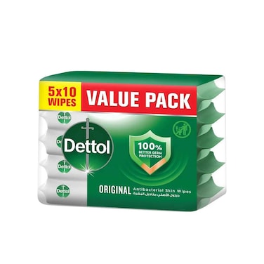 Dettol Original Antibacterial Skin Wipes 5 Packsx10 Wipes