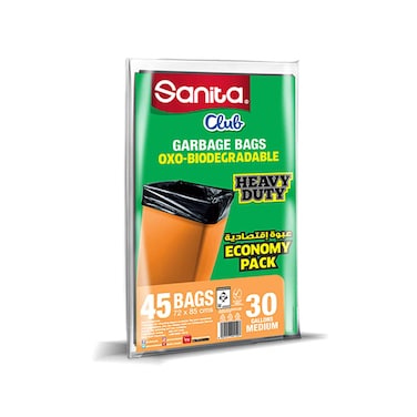 أكياس قمامة سانيتا كلوب، 30 جالون، متوسطة الحجم، 72×85 سم، 45 كيسًا
