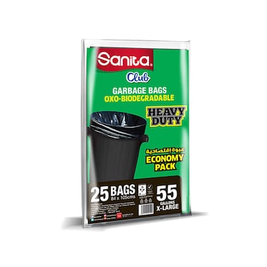 سانيتا كلوب كيس قمامة 55 جالون حجم كبير جدًا 84×105 سم 25 كيس
