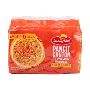 Lucky Me Instant Pancit Canton Sweet &amp; Spicy (Chowmein) 60g x 6 Packs