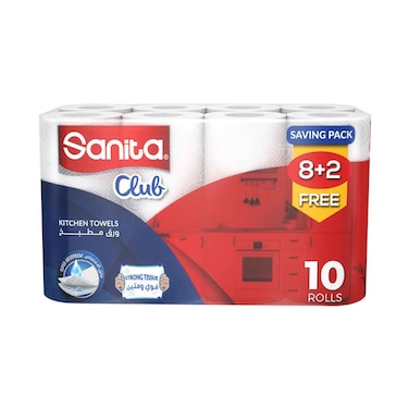 Sanita Club Kitchen Towel Super Absorbent &amp; Strong Tissue 10 Rolls