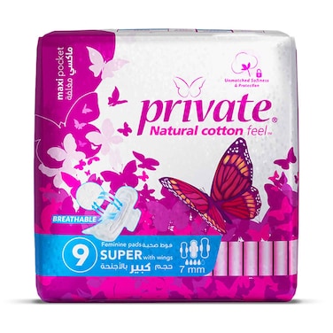 Private Maxi Pocket Super With Wings 9 Pads