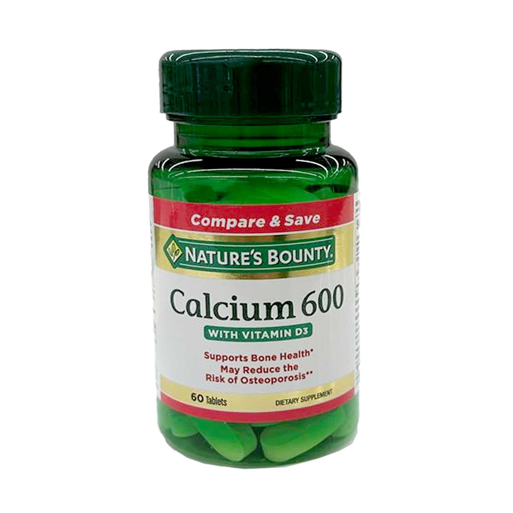Nature's Bounty Calcium 600 Plus Vitamin D3 Tablets 60 Pieces