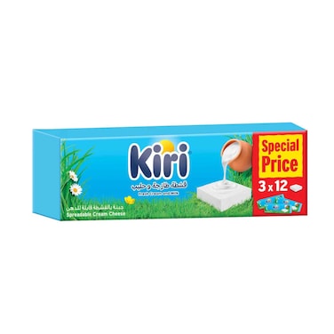 Kiri Spreadable Cream Cheese Squares 12 Portions X 3 Packs 36 Portions 648g