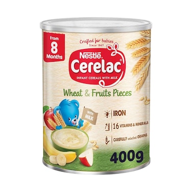 Cerelac Wheat &amp; Fruit Pieces Can 400g