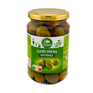Carrefour Whole Green Olives Pasteurized 335g