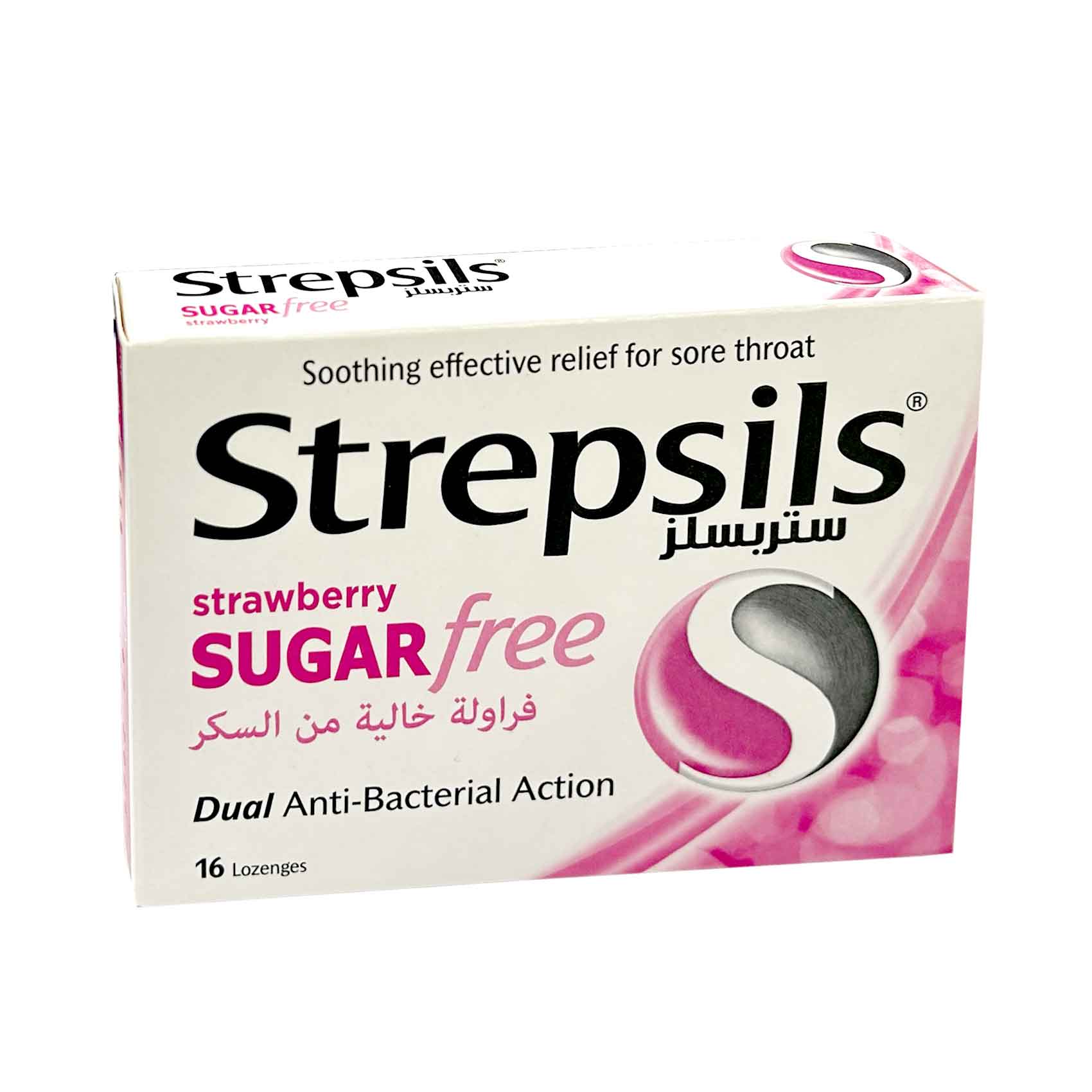 Strepsils Strawberry Sugar Free, Soothing Effective Relief for Sore Throats, 16 Lozenges