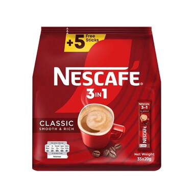 Nescafe 3In1 Classic Instant Coffee 20grx30+5 Pieces