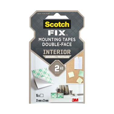 3M Scotch 111H-SQ-48 indoor Mounting Squares, 1 in (25.4mm). 48 Squares/Pack