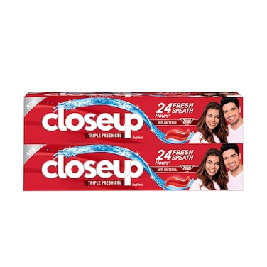 Close Up Toothpaste Triple Fresh Gel, Red Hot 120mlx2 Pieces