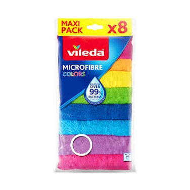 Vileda Microfibre Colors 100% Microfibre Cloth AbsorbentDurable &amp; Washable 8 Pieces