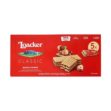 Loacker Napolitaner Crispy Wafers Filled with Hazelnut Cream 225g