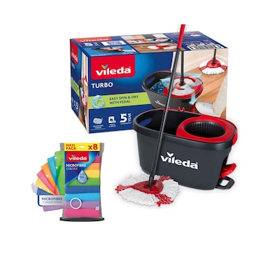 Vileda Turbo Spin Mop &amp; Bucket Set With Foot Pedal Floor Mop With Spinning Wringer