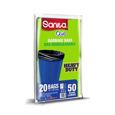Sanita Club Biodegradable Garbage Bags 50 Gallon, 20 Pieces
