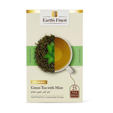 شاي أخضر عضوي فاخر من إيرثز فاينست مع النعناع، 1.5 غرام × 25 كيس