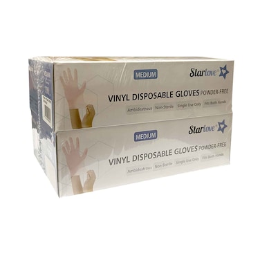 قفازات ستارلوف فينيل للاستخدام الواحد خالية من البودرة عبوة 100 قطعة × 2 عبوة