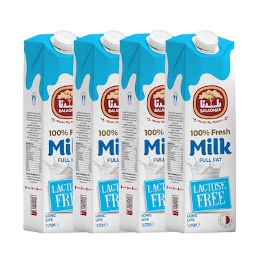 Baladna Long Life Milk Lactose Free Full Fat 1Lx4's
