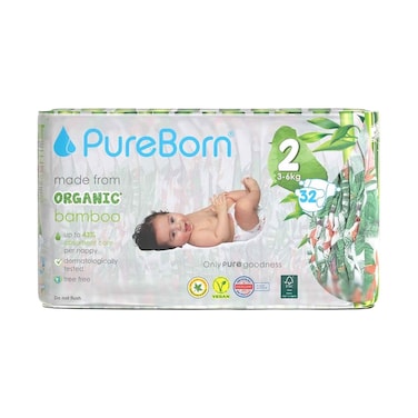 Pure Born Organic Bamboo Diaper No.2 for 3-6kg 32's
