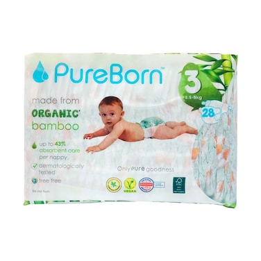 Pure Born Organic Bamboo Diaper No.3 For 5.5-8kg 28's
