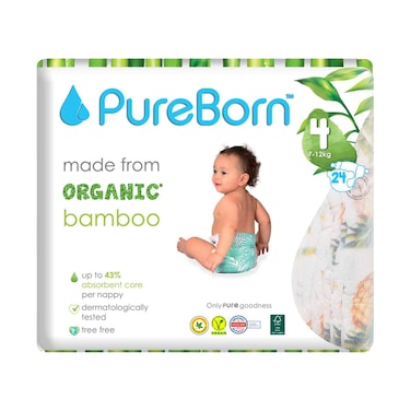Pure Born Organic Bamboo Diaper No.4 For 7-12kg 24's