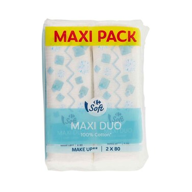 Carrefour Cotton Pad Maxi Duo Makeup Remover 80g x Pack of 2