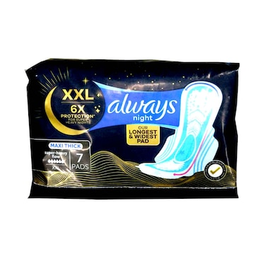 Always Dreamzz Women Pads Cotton Soft Maxi Thick Night Long With Wings 7 Counts