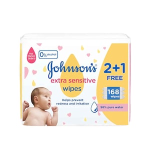 Johnson's Extra Sensitive Baby Wipes 56 Wipes x 2+1 free