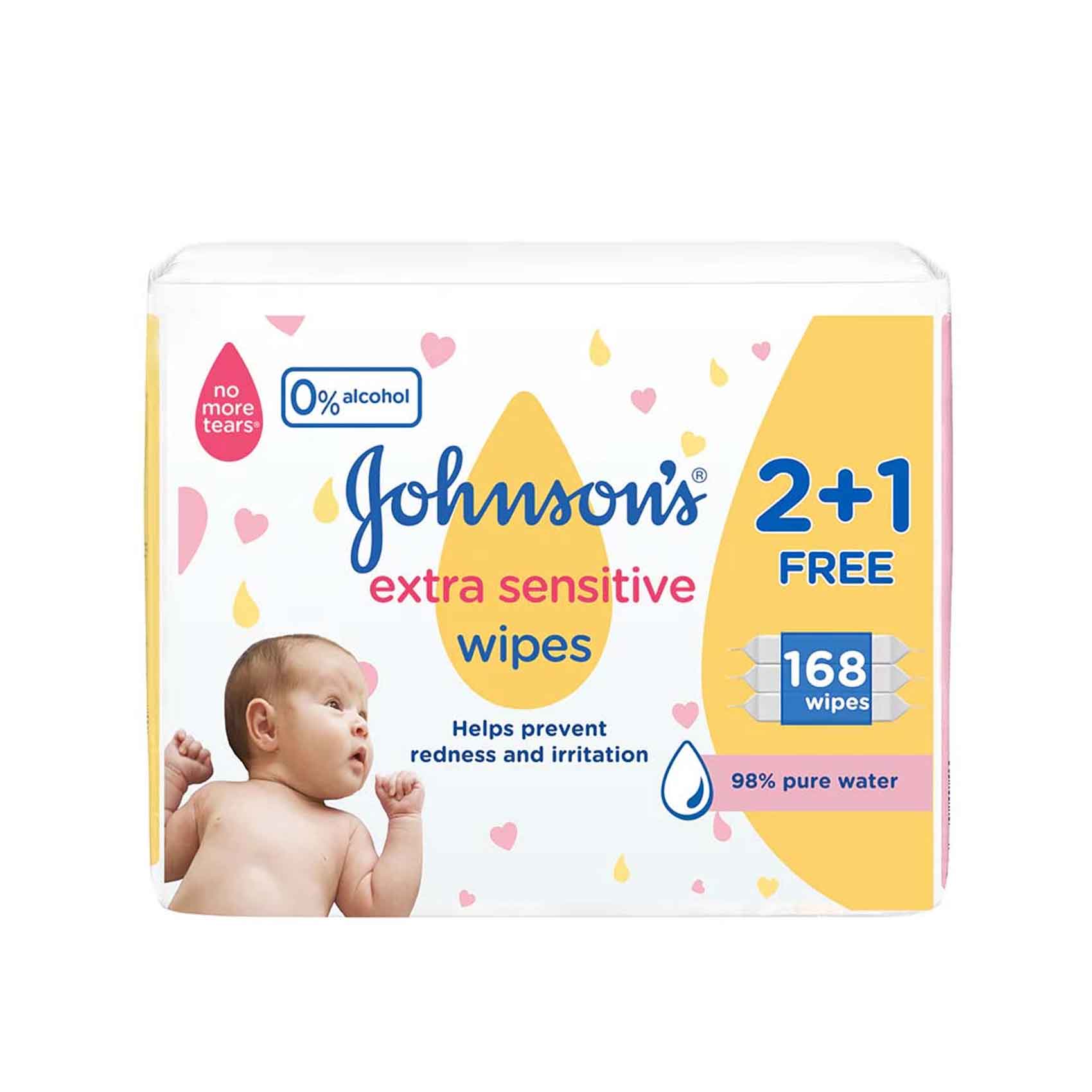 Johnson's Extra Sensitive Baby Wipes 56 Wipes x 2+1 free