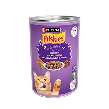 بورينا فريسكيز  طعام قطط طري بلحم بقري، دجاج وخضروات في مرق 400 غرام