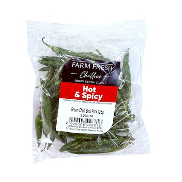 Farm Fresh Chillies Hot &amp; Spicy Green Chili Bird 125g