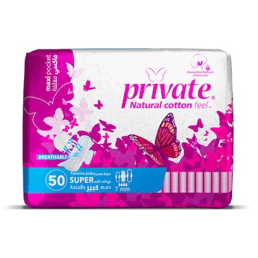 Private Maxi Woman Pads With Wings 50 Pads