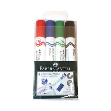 فابر كاستل قلم ماركر للسبورة البيضاء برأس مشطوف 4 قطع متعدد الألوان