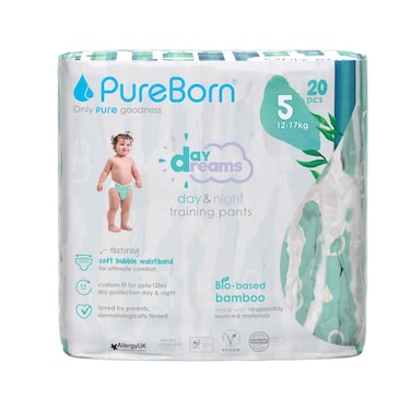 Pure Born Day &amp; Night Training Pants, Size 5 For 12-17kg 20 Pieces
