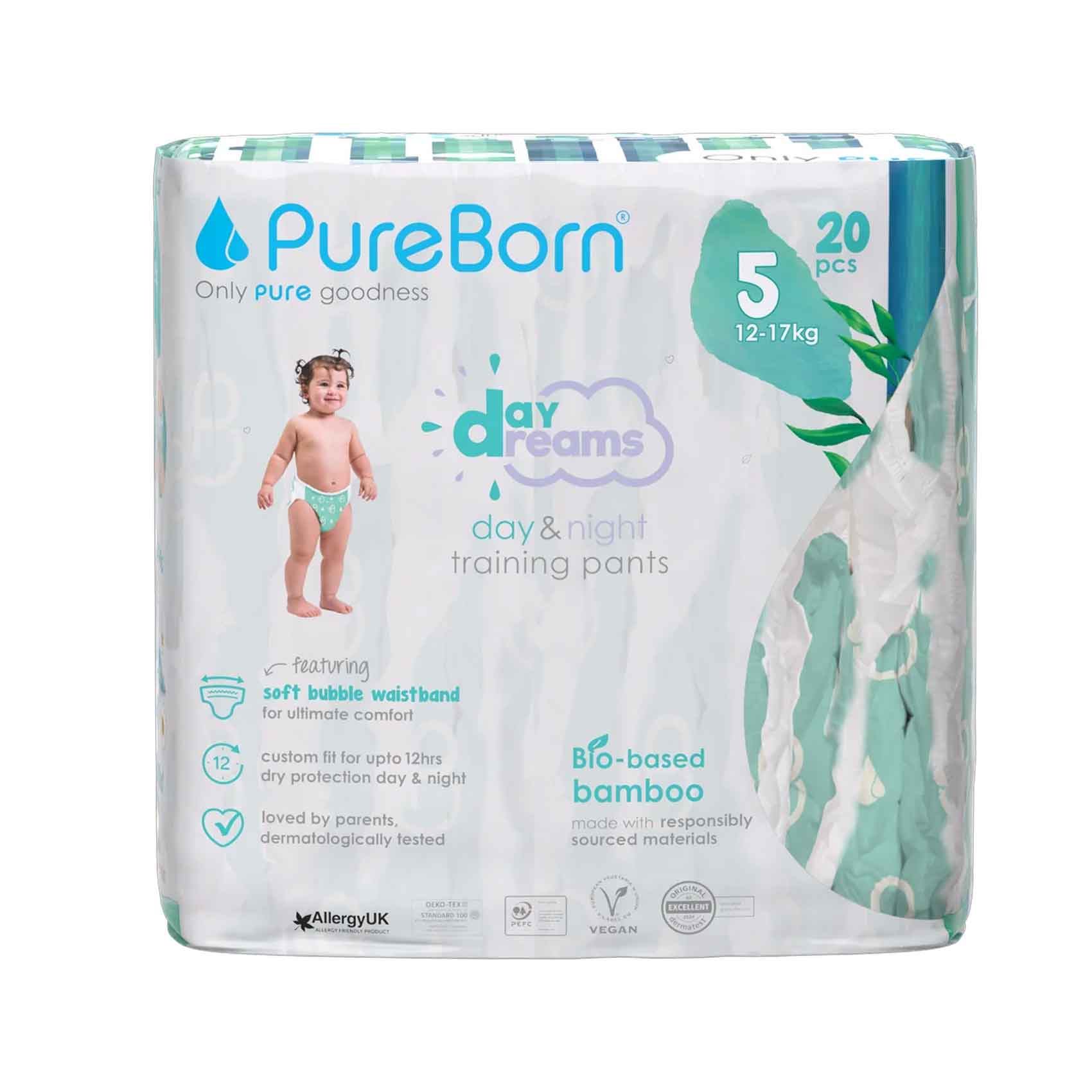 Pure Born Day & Night Training Pants, Size 5 For 12-17kg 20 Pieces