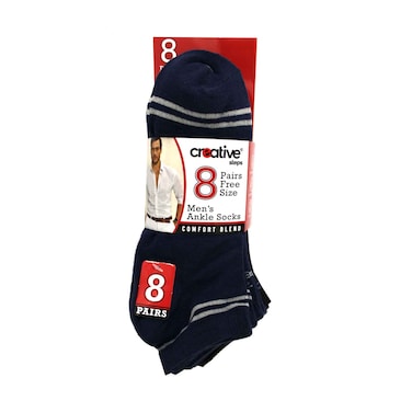 Creative Steps Mens Ankle Socks CH-028 Assorted 8 Pairs (No Refund/Exchange for Hygienic Item)