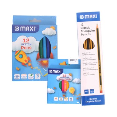Maxi School Stationery Sketch Pens, Colour Pencils &amp; Graphite Pencils Set