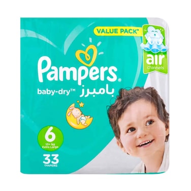 Pampers Baby Dry Diapers Size 6, 13+kg Extra Large With 33 Diapers