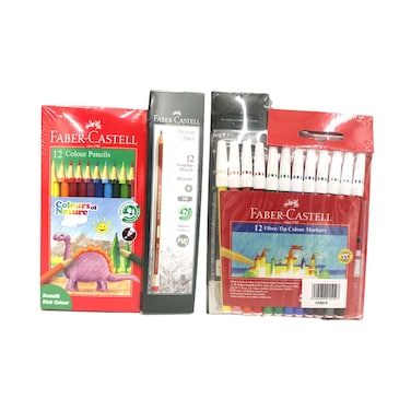 Faber-Castell Colour Pencil 12 Pieces,Pencil Box 12 Pieces, Sketch Pens Packet 12 Pieces